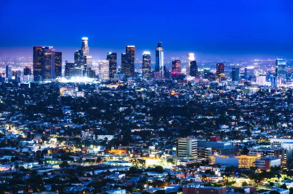 Сценический Вид Небоскребы Лос Анджелеса Ночью Калифорния Сша — стоковое фото