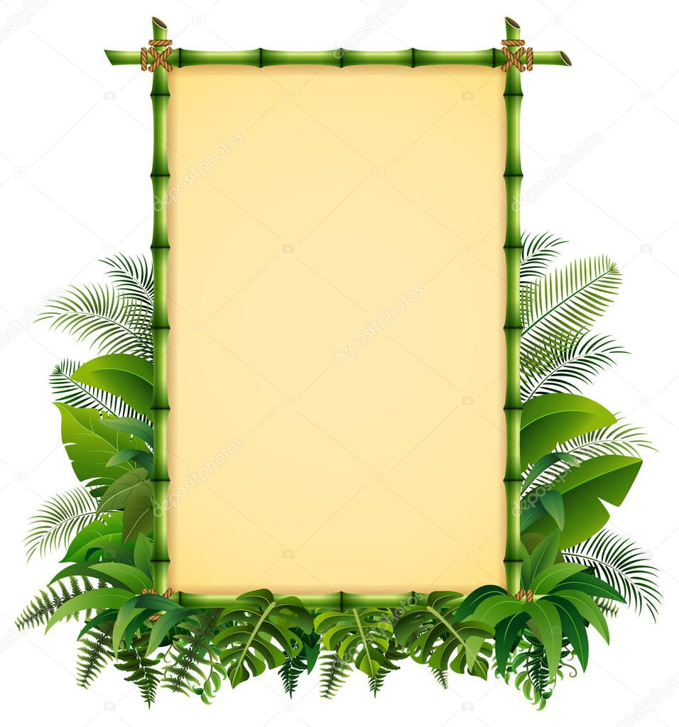 Illustration of green bamboo frame on the leaves