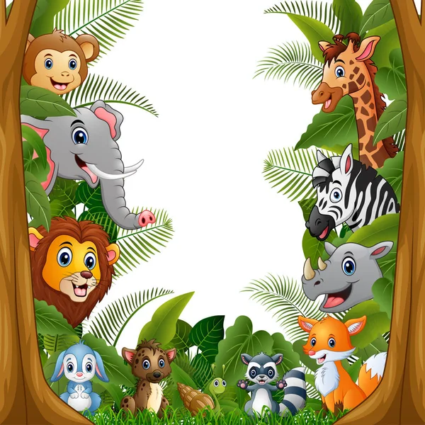 Ilustración Animales Bosque Dibujos Animados Reúnen — Vector de stock