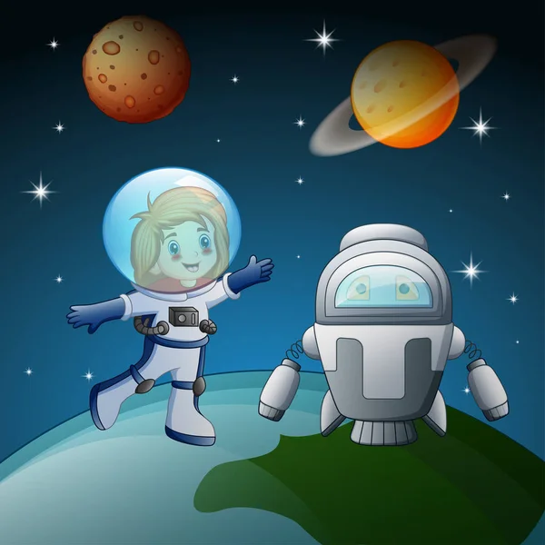 Illustration Astronauter Flyger Rymden — Stock vektor