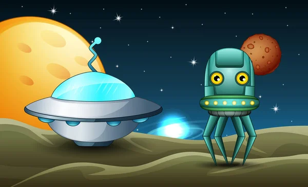 他の惑星に上陸したロボットのイラスト — ストックベクタ