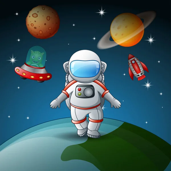 宇宙飛行士で宇宙を飛んでのイラスト — ストックベクタ