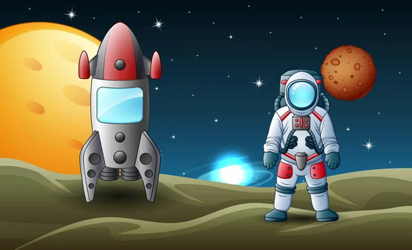 Illustrazione Astronauti Razzi Sbarcati Sulla Luna — Vettoriale Stock