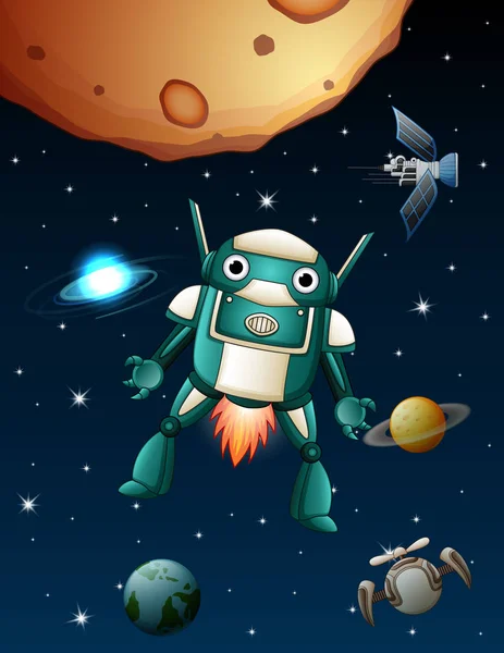 Ilustración Del Robot Están Volando Espacio — Vector de stock