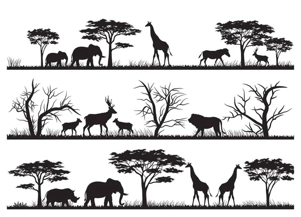 Ilustrace Zvířat Siluetu Uvnitř Lesa — Stockový vektor