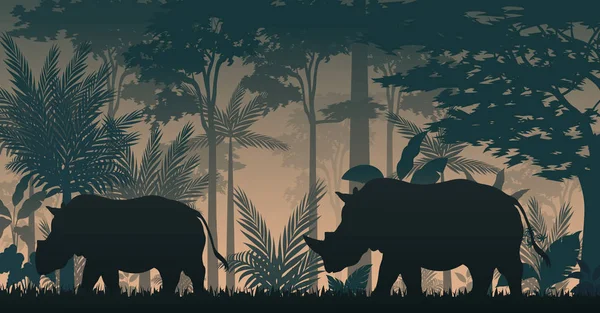 Illustration Silhouette Des Animaux Intérieur Forêt — Image vectorielle