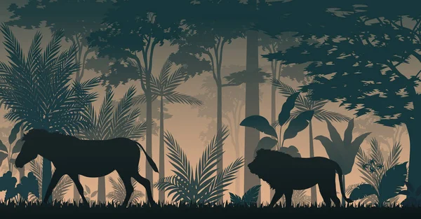 Illustration Silhouette Des Animaux Intérieur Forêt — Image vectorielle