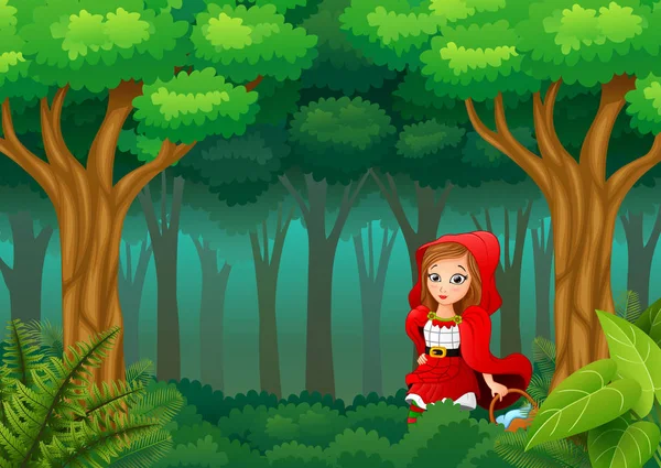 Illustration Red Hooded Women Forest — Stock Vector