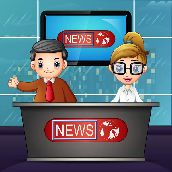 Illustration News Anchor Broadcasting Television — Stock Vector