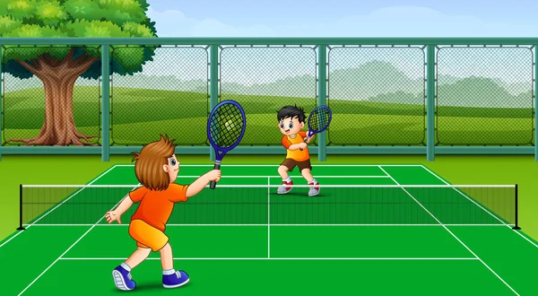 Vektör Çizim Alanı Tenis Oynama — Stok Vektör