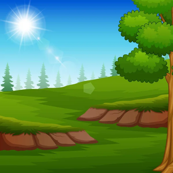 Paisaje Natural Con Pradera Verde Luz Solar — Vector de stock