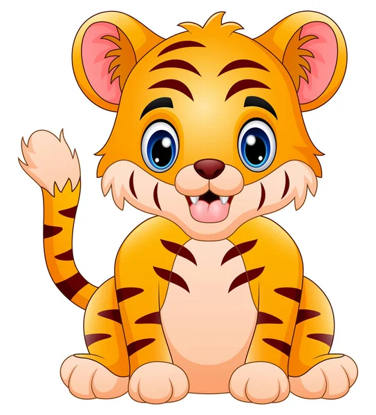 Vektorillustration Little Tiger Gör Glad — Stock vektor