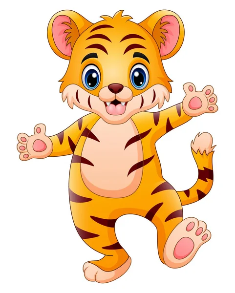Vector Illustration Little Tiger Make Happy — Stock Vector