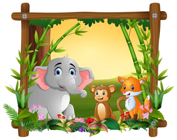 Vektor Ilustrasi Happy Animals Frame Forest - Stok Vektor