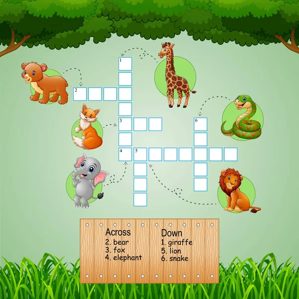 Ilustración Vectorial Crucigramas Animales Para Juegos Infantiles — Vector de stock