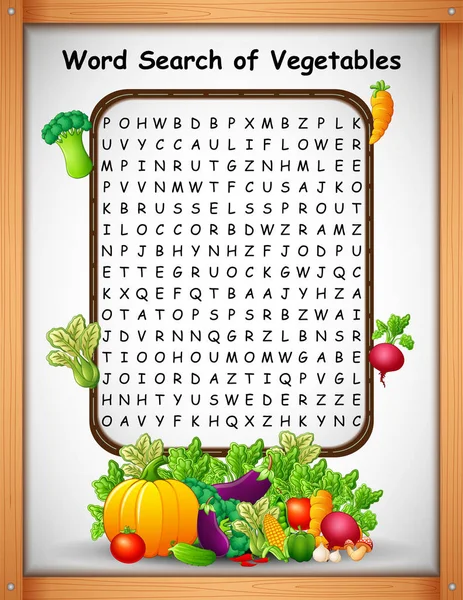 纵横字谜的矢量插图单词查找蔬菜儿童游戏 — 图库矢量图片