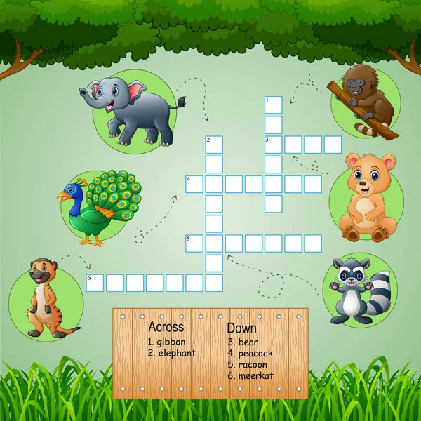 Ilustración Vectorial Crucigramas Animales Para Juegos Infantiles — Vector de stock