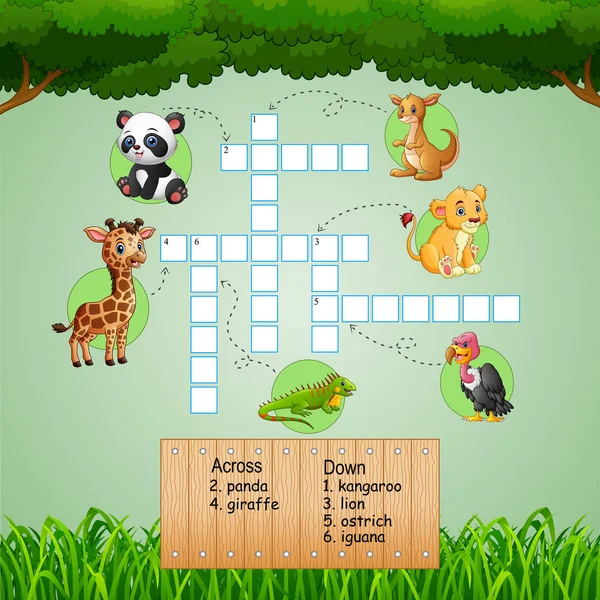 Rompecabezas Crucigramas Animales Para Niños Juegos — Archivo Imágenes Vectoriales