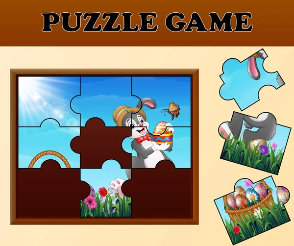 Vektorové Ilustrace Puzzle Hry Happy Velikonoční Zajíčci — Stockový vektor