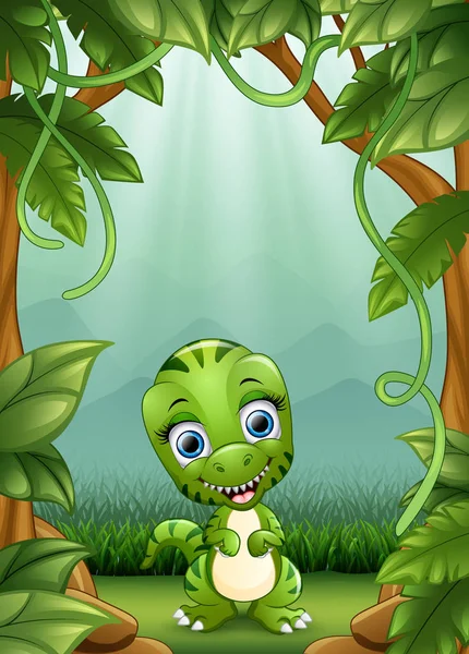Vectorillustratie Van Kleine Dinosauriërs Smile Leven Jungle — Stockvector