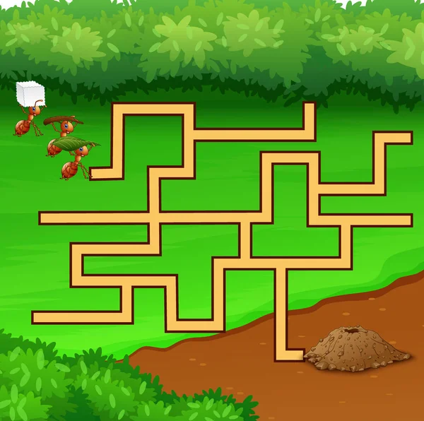 Ilustração Vetorial Jogos Formigas Labirinto Encontrar Seu Caminho Para Chão — Vetor de Stock