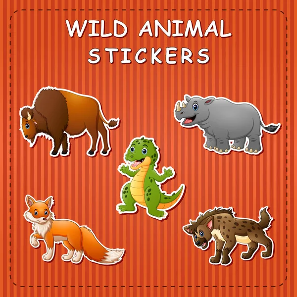 Stikers のかわいい漫画の野生動物のイラスト — ストックベクタ