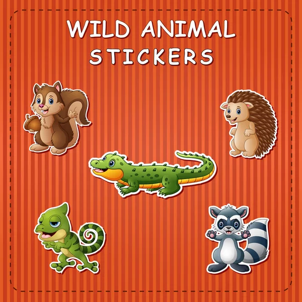 Ilustração Vetorial Ilustração Desenhos Animados Bonitos Animais Selvagens Stikers — Vetor de Stock