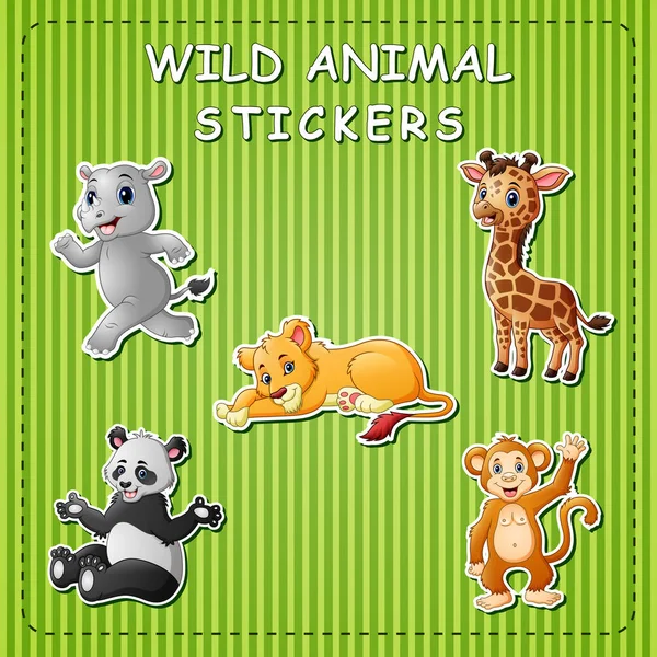 Ilustração Animais Selvagens Desenhos Animados Bonitos Adesivos — Vetor de Stock