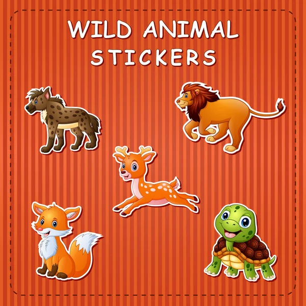 Ilustração Vetorial Animais Selvagens Bonitos Desenhos Animados Adesivo — Vetor de Stock