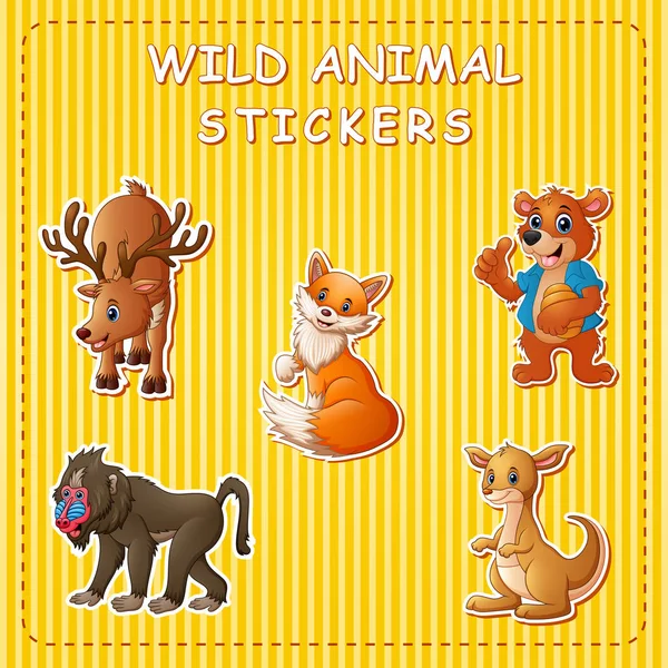 Ilustração Vetorial Animais Selvagens Bonitos Desenhos Animados Adesivo — Vetor de Stock