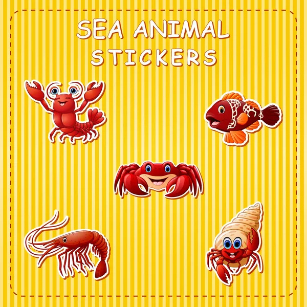 Vectorillustratie Van Cute Cartoon Zeedieren Sticker — Stockvector