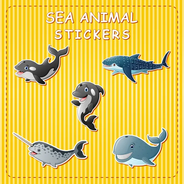 Ilustração Vetorial Animais Marinhos Desenhos Animados Bonitos Etiqueta —  Vetores de Stock