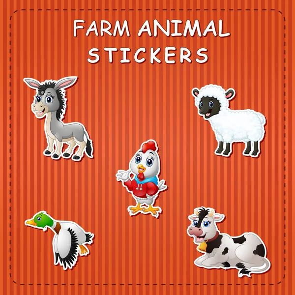 Vektoros Illusztráció Aranyos Rajzfilm Farm Állatok Matrica — Stock Vector