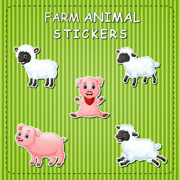 Vektoros Illusztráció Aranyos Rajzfilm Farm Állatok Matrica — Stock Vector