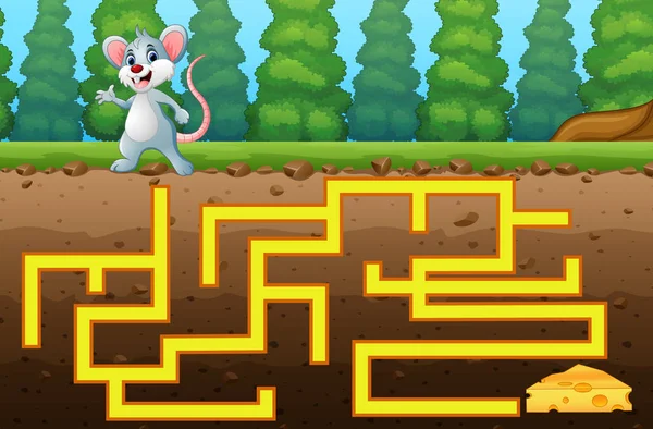 Vektor Illustration Des Spiels Maus Labyrinth Finden Weg Zum Käse — Stockvektor