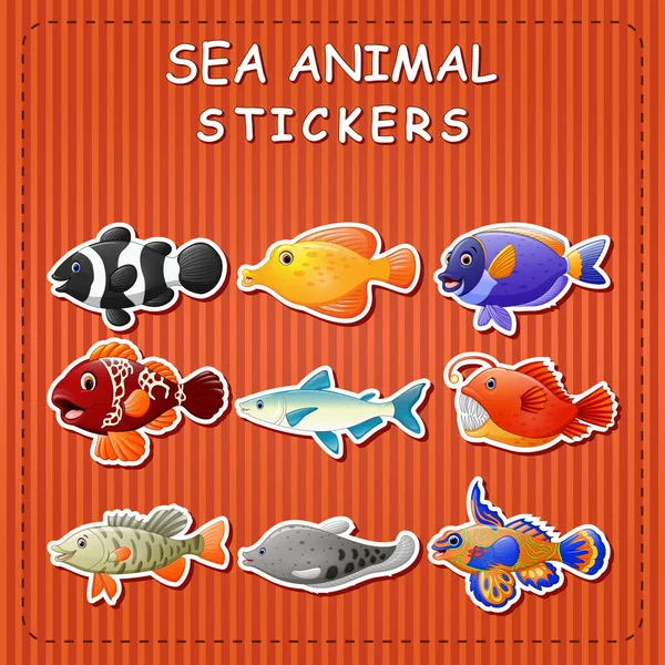 Illustration Vectorielle Mignon Dessin Animé Animaux Mer Sur Autocollant — Image vectorielle