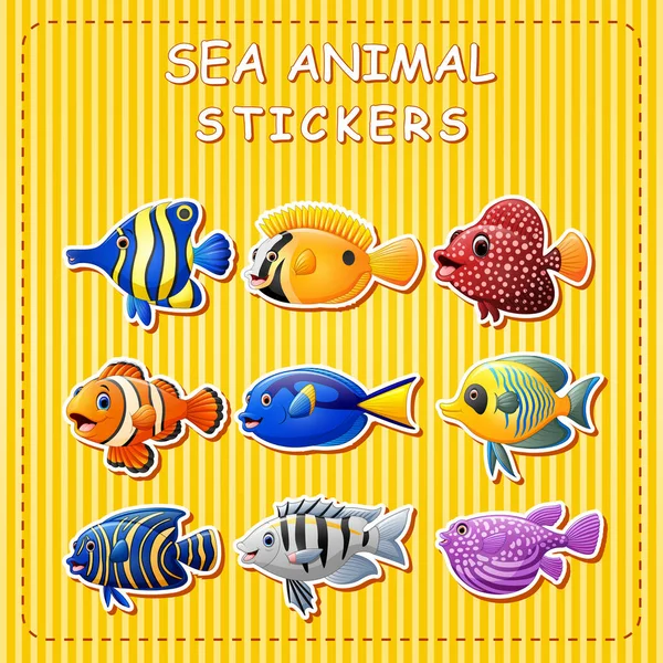 Illustrazione Vettoriale Simpatici Animali Marini Dei Cartoni Animati Adesivo — Vettoriale Stock