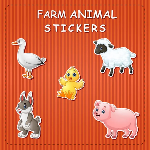 Ilustração Vetorial Animais Fazenda Desenhos Animados Bonitos Etiqueta — Vetor de Stock
