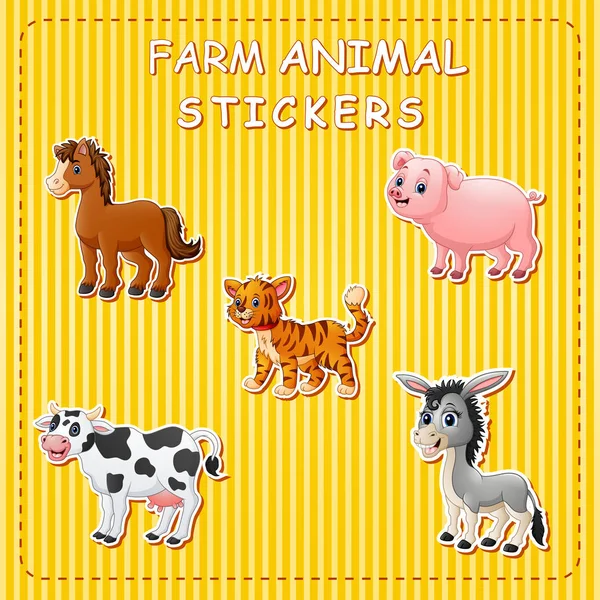 Ilustração Vetorial Animais Fazenda Desenhos Animados Bonitos Etiqueta — Vetor de Stock