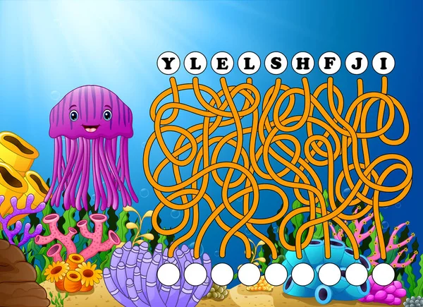 Ilustração Vetorial Labirinto Medusas Game Encontrar Caminho Para Palavra —  Vetores de Stock