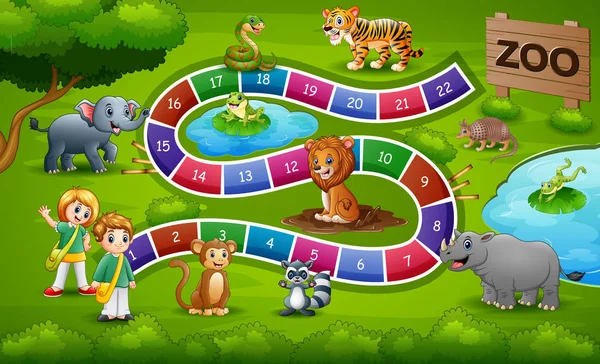 Vector Εικονογράφηση Θέμα Ζωολογικό Κήπο Παιχνίδι Φίδια Και Σκάλες — Διανυσματικό Αρχείο