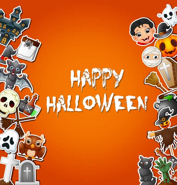 Ilustração Vetorial Celebrações Cartões Halloween Felizes Adesivos Personagens — Vetor de Stock