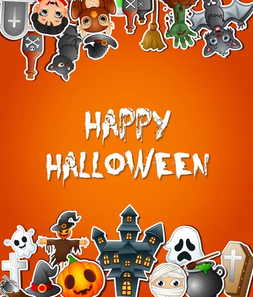 Ilustracja Wektorowa Happy Halloween Uroczystości Karty Plakat Naklejkami — Wektor stockowy