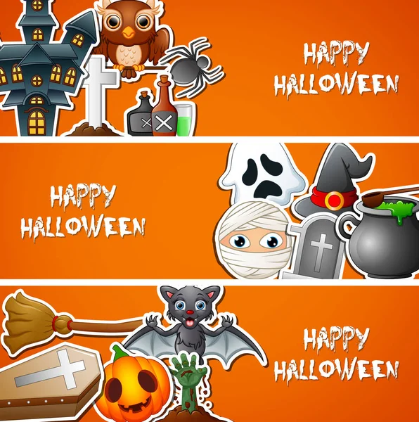 Illustrazione Vettoriale Banner Felice Halloween Con Adesivi Carino — Vettoriale Stock