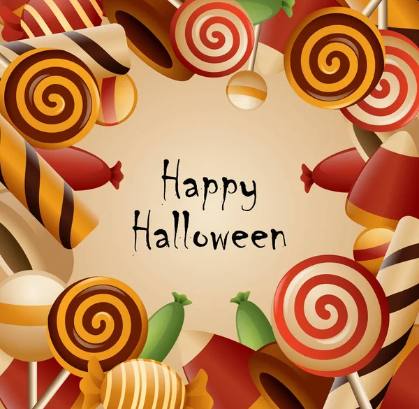 Illustrazione Vettoriale Felice Tema Halloween Caramelle Raccolte — Vettoriale Stock