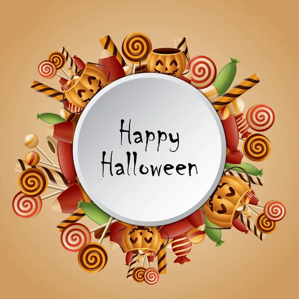 Illustrazione Vettoriale Zucche Felici Della Carta Cerchio Halloween — Vettoriale Stock