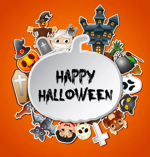 Illustration Vectorielle Joyeuses Fêtes Cartes Halloween Citrouilles Silhoutte — Image vectorielle