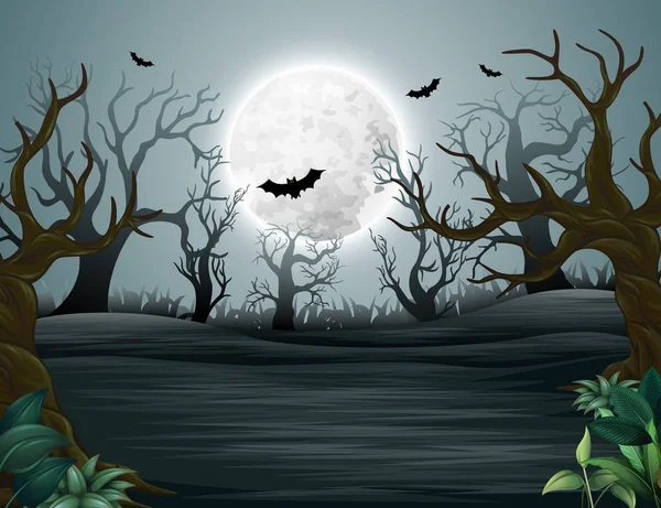 Illustrazione Vettoriale Della Foresta Spettrale Del Mistero Nebbioso Halloween — Vettoriale Stock