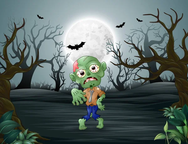 Ilustración Vectorial Zombies Caminando Bosque Muerto Noche — Archivo Imágenes Vectoriales