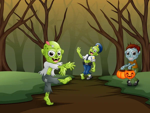 Ilustración Vectorial Celebración Del Grupo Zombies Halloween — Vector de stock